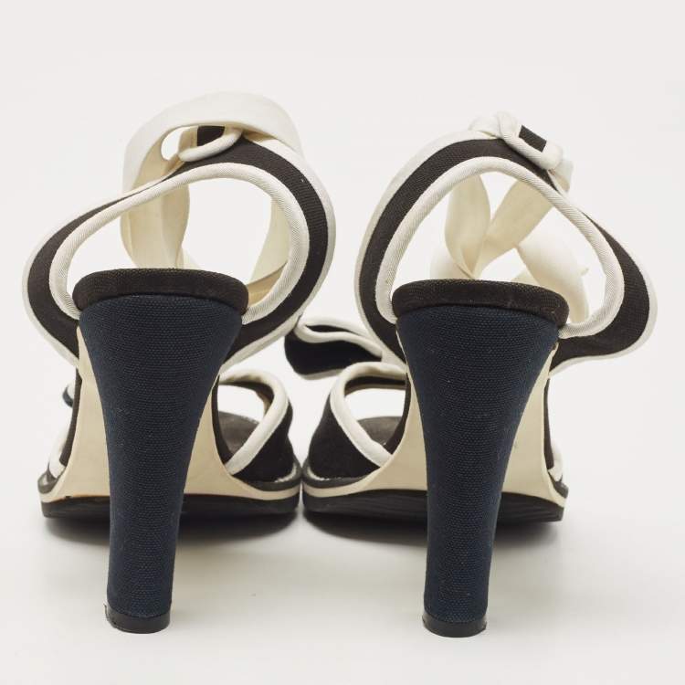 Pre Owned Marc Jacobs Black/White Canvas Ankle Wrap Sandals Size 38