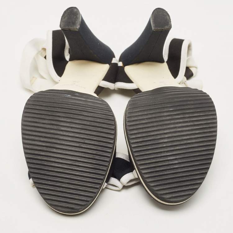 Pre Owned Marc Jacobs Black/White Canvas Ankle Wrap Sandals Size 38