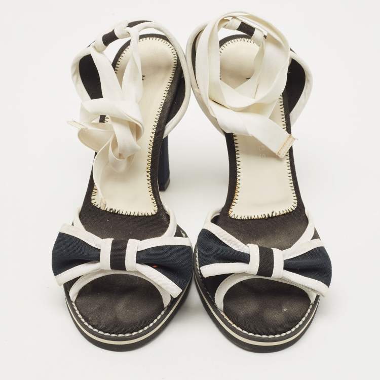 Pre Owned Marc Jacobs Black/White Canvas Ankle Wrap Sandals Size 38
