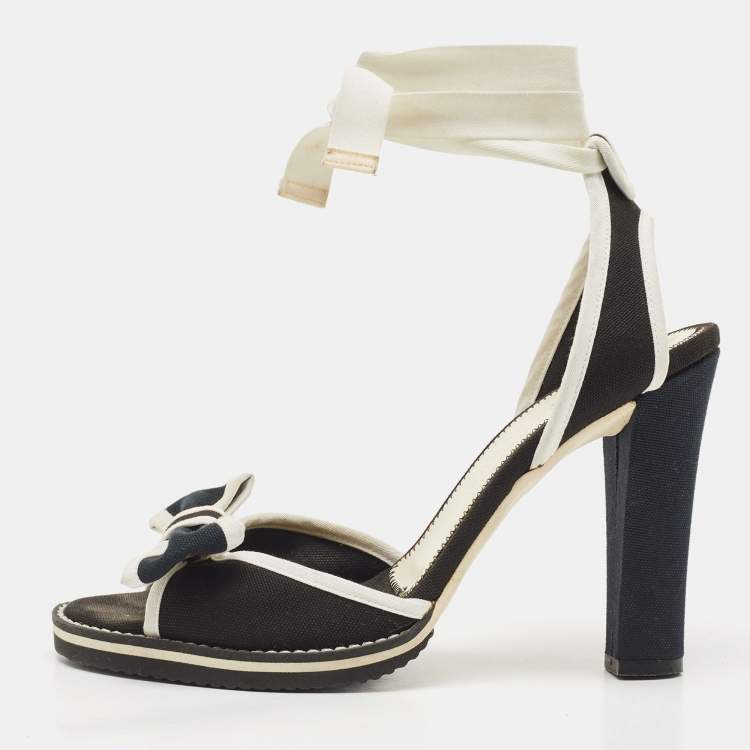 Pre Owned Marc Jacobs Black/White Canvas Ankle Wrap Sandals Size 38