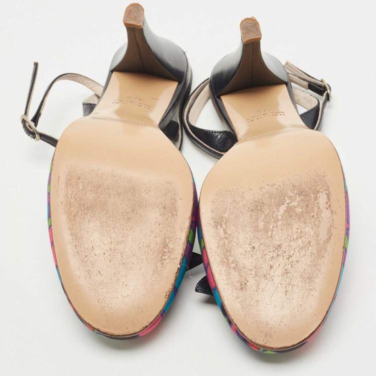Pre Owned Marc Jacobs Multicolor Printed Satin and Leather Ankle Strap sandals Size 37.5