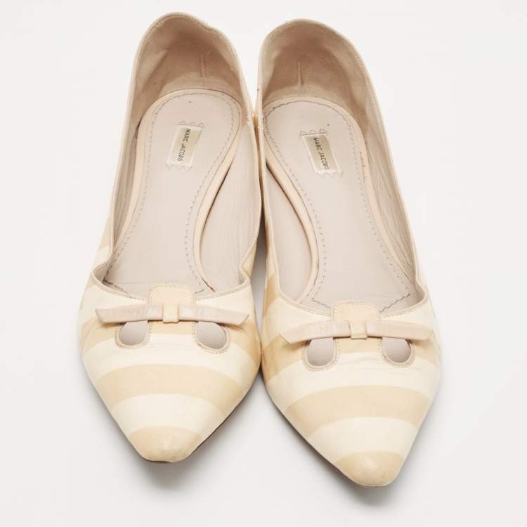 Pre Owned Marc Jacobs Cream Leather Ballet Flats Size 38