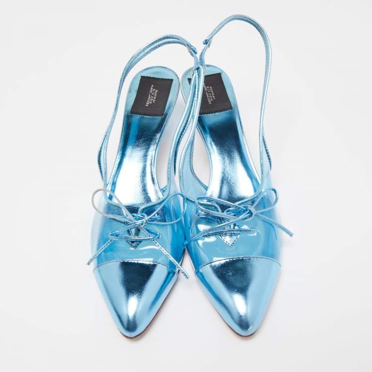 Pre Owned Marc Jacobs Blue Leather and PVC Slingbacks Pumps Size 41