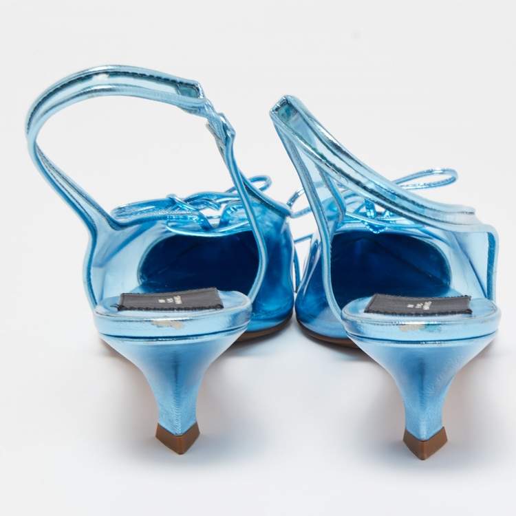 Pre Owned Marc Jacobs Blue Leather and PVC Slingbacks Pumps Size 41