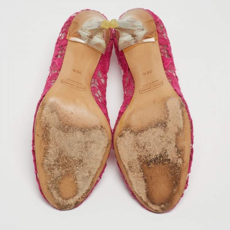 Pre Owned Marc Jacobs Pink Lace Embroidered PVC Round Toe Pumps Size 38.5