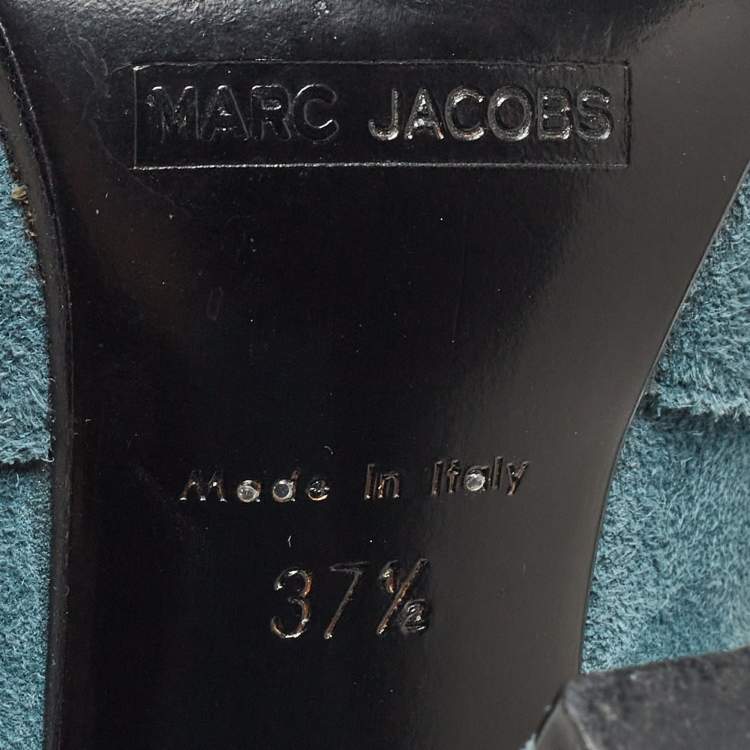 Pre Owned Marc Jacobs Blue/Gold Suede and Leather Mild Calf Boots Size 37.5