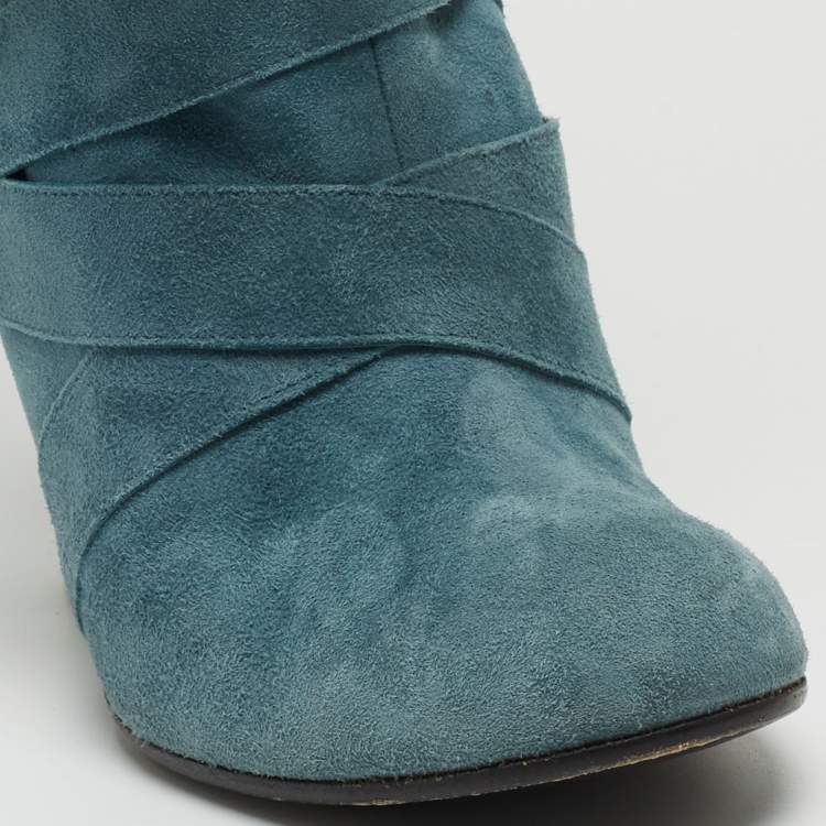 Pre Owned Marc Jacobs Blue/Gold Suede and Leather Mild Calf Boots Size 37.5