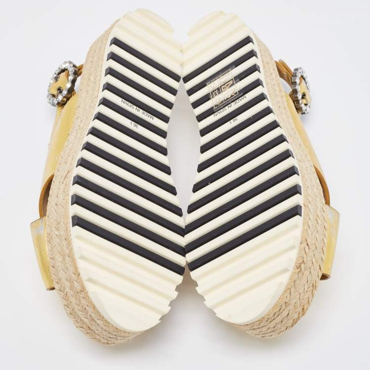 Pre Owned Marc Jacobs Metallic Gold Leather Slingback  Espadrille Sandals Size 36.5