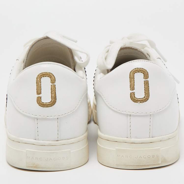 Pre Owned Marc Jacobs White Leather Crystal Embellished Empire Sneakers Size 39