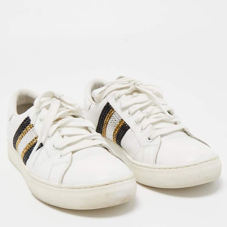 Pre Owned Marc Jacobs White Leather Crystal Embellished Empire Sneakers Size 39