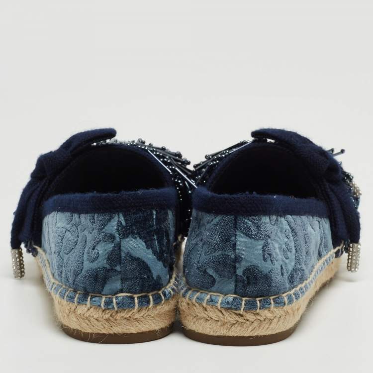 Pre Owned Marc Jacobs Blue Fabric Sienna Pom Pom Espadrille Flats Size 39