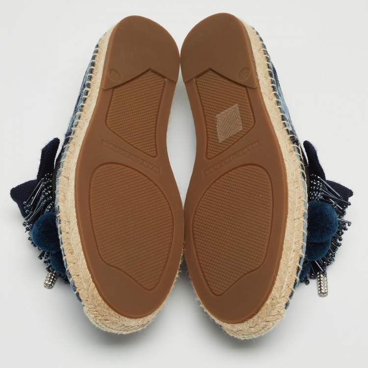 Pre Owned Marc Jacobs Blue Fabric Sienna Pom Pom Espadrille Flats Size 39