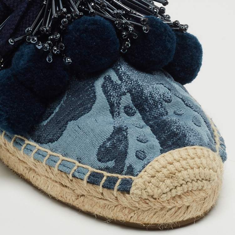 Pre Owned Marc Jacobs Blue Fabric Sienna Pom Pom Espadrille Flats Size 39