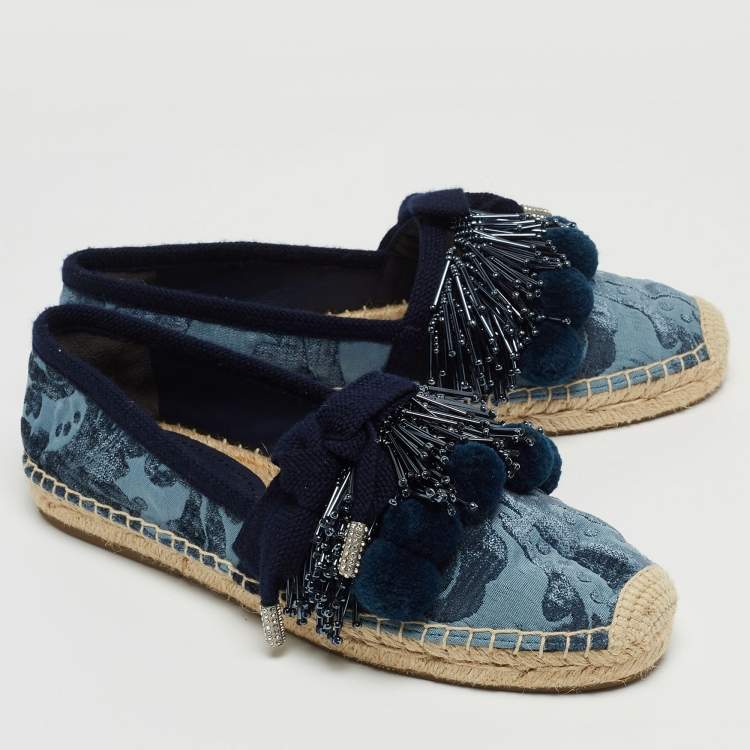 Pre Owned Marc Jacobs Blue Fabric Sienna Pom Pom Espadrille Flats Size 39