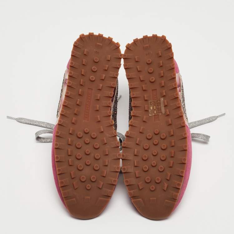 Pre Owned Marc Jacobs Tricolor Suede and Printed Fabric Astor Lightning Bolt Sneakers Size 39
