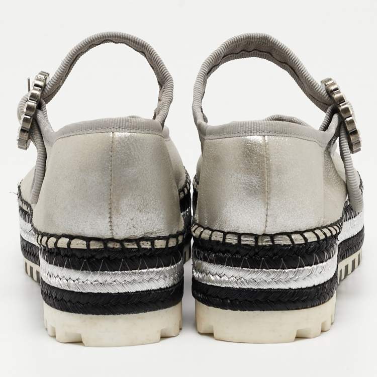Pre Owned Marc Jacobs Silver Nubuck Leather Suzi Platform Espadrilles Size 37