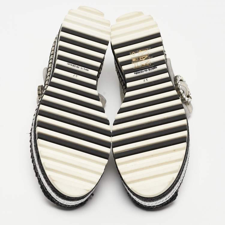 Pre Owned Marc Jacobs Silver Nubuck Leather Suzi Platform Espadrilles Size 37