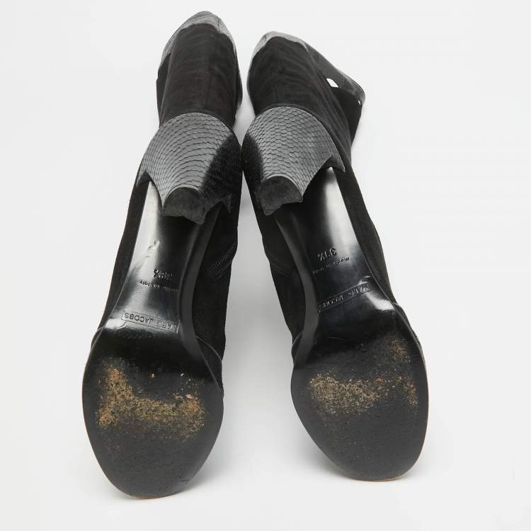 Pre Owned Marc Jacobs Black Python Embossed Leather and Suede Knee High Boots Size 39.5