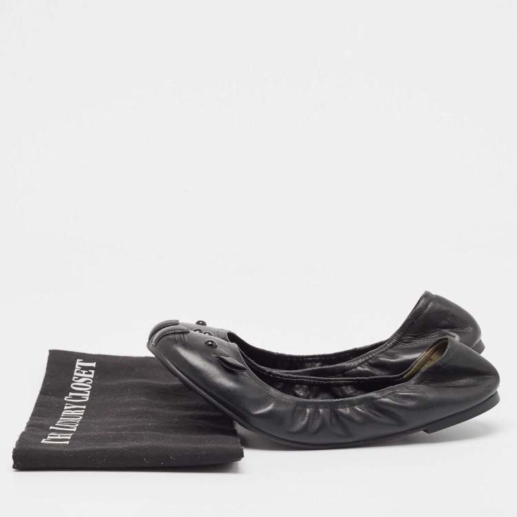 Pre Owned Marc Jacobs Black Leather Mouse Scrunch Ballet Flats Size 40