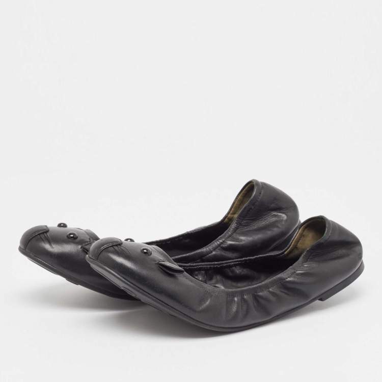 Pre Owned Marc Jacobs Black Leather Mouse Scrunch Ballet Flats Size 40