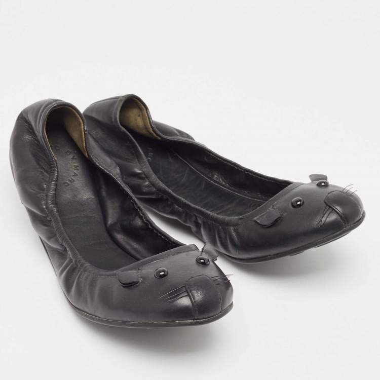 Pre Owned Marc Jacobs Black Leather Mouse Scrunch Ballet Flats Size 40