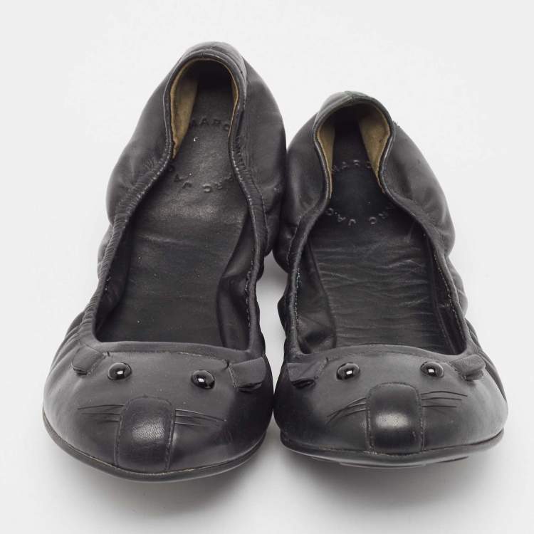 Pre Owned Marc Jacobs Black Leather Mouse Scrunch Ballet Flats Size 40