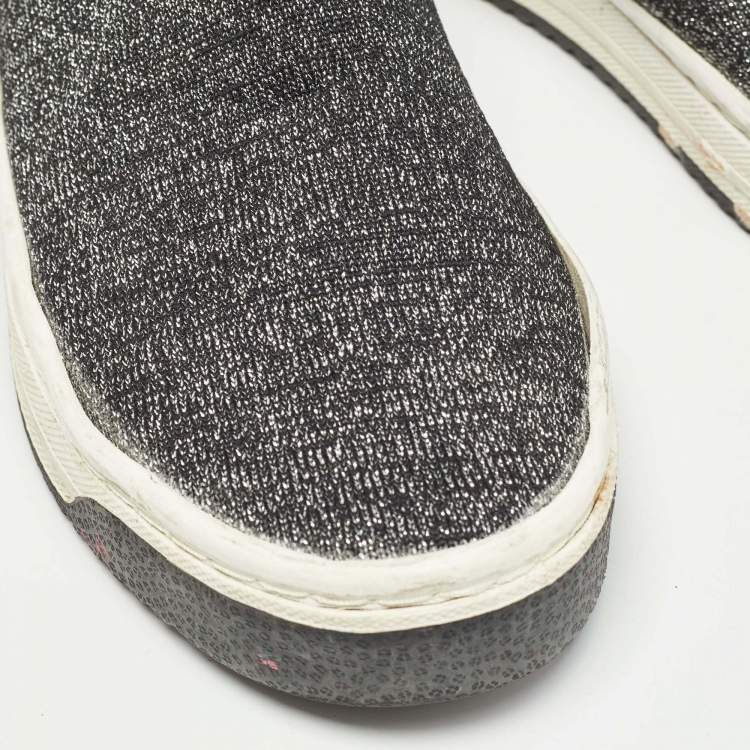 Pre Owned Marc Jacobs Black/Silver Knit Fabric Dart Sock Sneakers Size 37