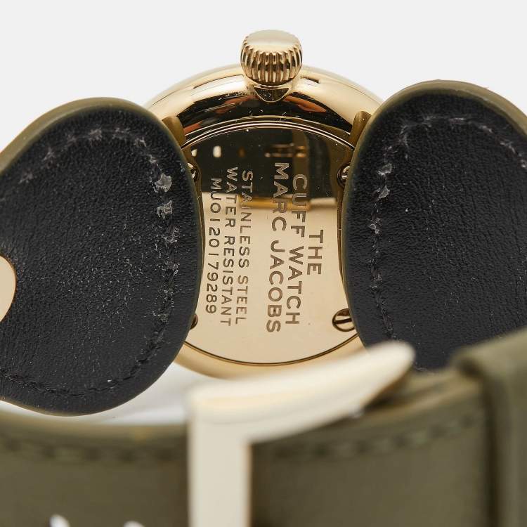 Pre Owned Marc Jacobs Champagne Gold PVD Coated Stainless Steel Leather The Cuff Watch MJO120179289 Women's Wristwatch 32 mm