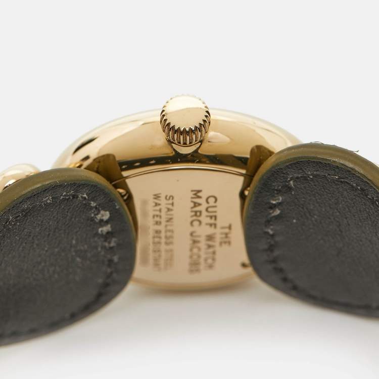 Pre Owned Marc Jacobs Champagne Gold PVD Coated Stainless Steel Leather The Cuff Watch MJO120179289 Women's Wristwatch 32 mm