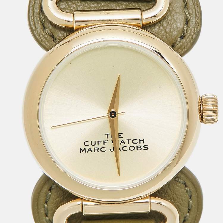 Pre Owned Marc Jacobs Champagne Gold PVD Coated Stainless Steel Leather The Cuff Watch MJO120179289 Women's Wristwatch 32 mm