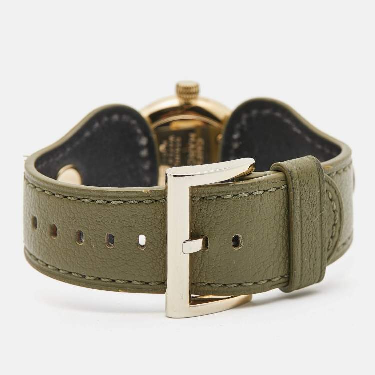 Pre Owned Marc Jacobs Champagne Gold PVD Coated Stainless Steel Leather The Cuff Watch MJO120179289 Women's Wristwatch 32 mm