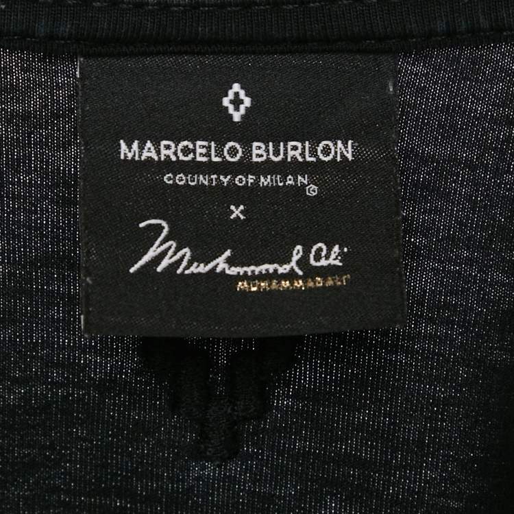 Pre Owned Marcelo Burlon x Muhammad Ali Black Printed Cotton Crew Neck T-Shirt XL