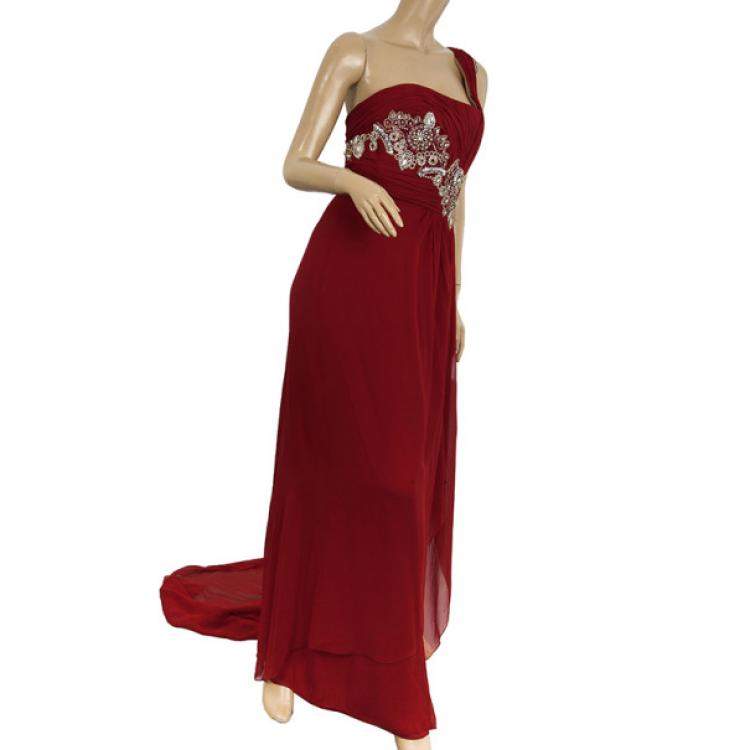 Pre Owned Marchesa One Shoulder Embellished Gown L