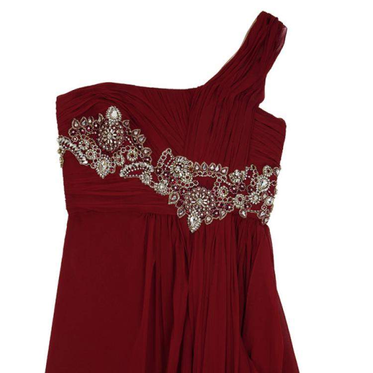 Pre Owned Marchesa One Shoulder Embellished Gown L