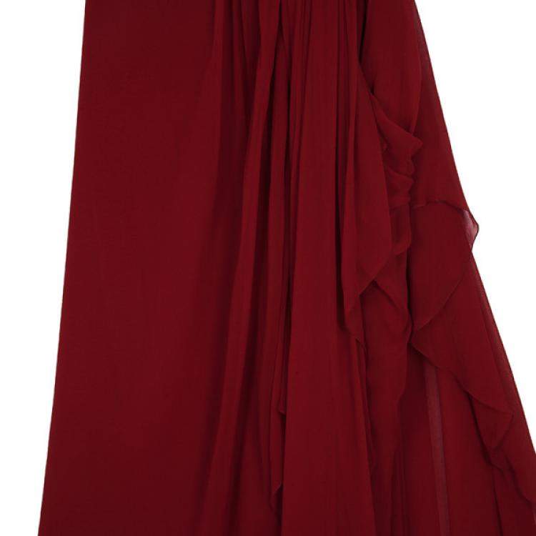 Pre Owned Marchesa One Shoulder Embellished Gown L