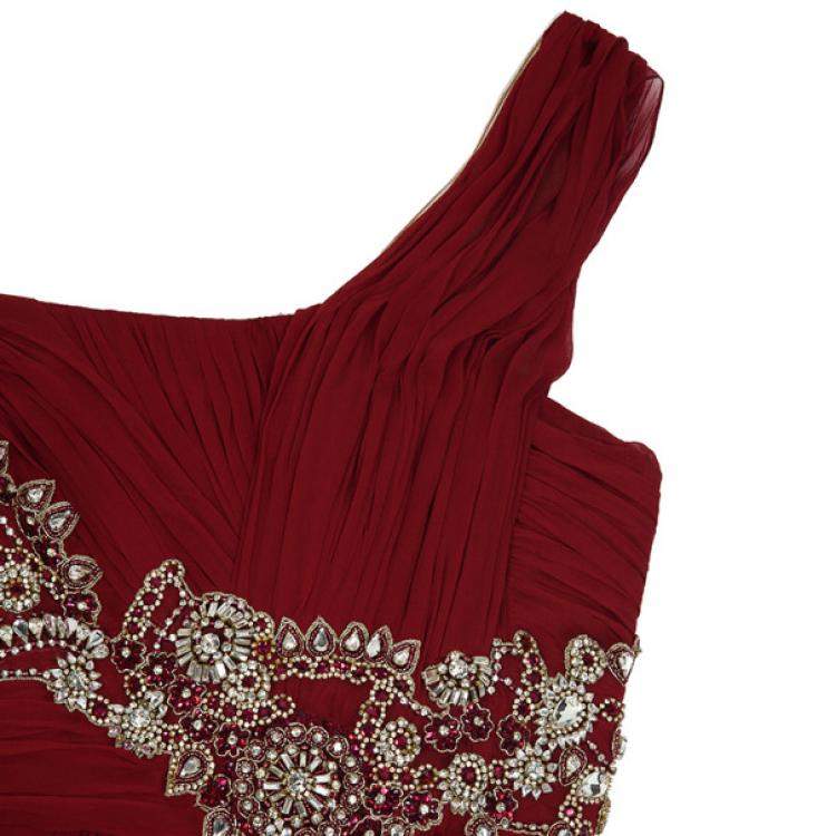Pre Owned Marchesa One Shoulder Embellished Gown L