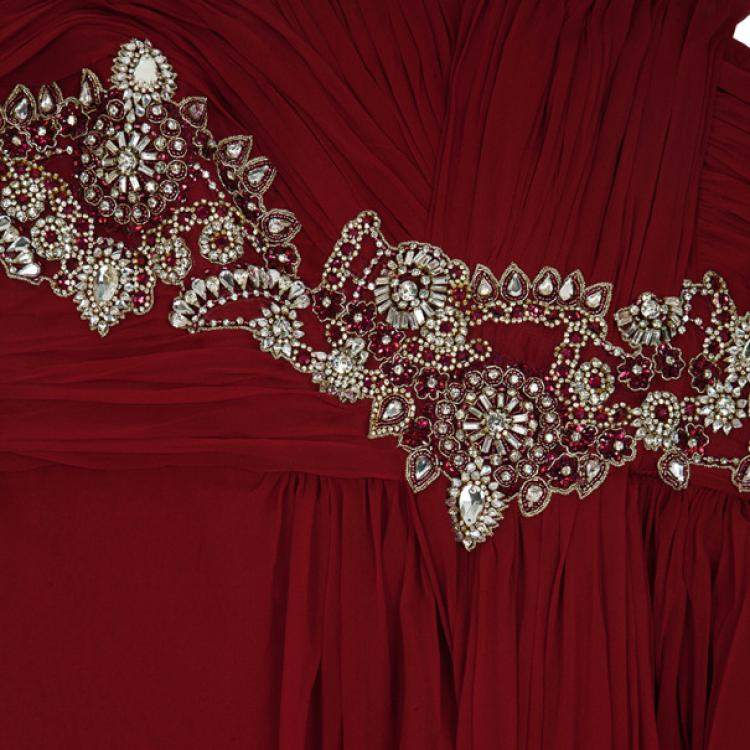 Pre Owned Marchesa One Shoulder Embellished Gown L