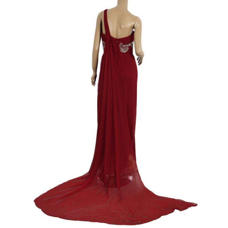 Pre Owned Marchesa One Shoulder Embellished Gown L