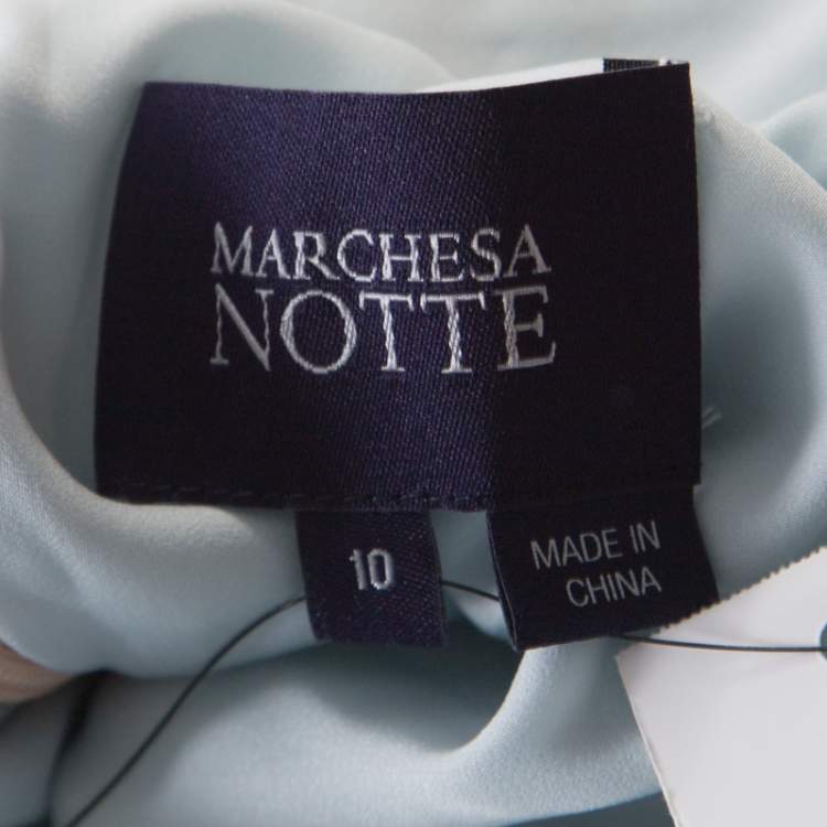 Pre Owned Marchesa Notte Blue Embellished Embroidered Silk Sheer Panel Detail Gown L
