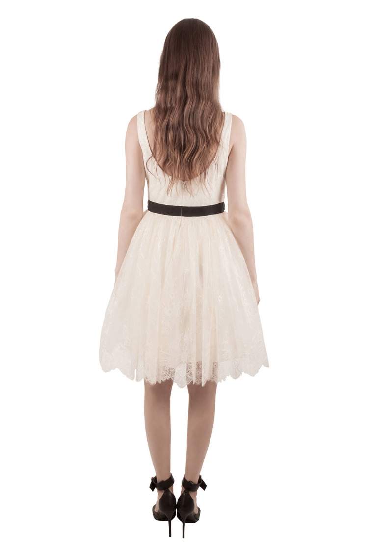 Pre Owned Marchesa Notte Cream Floral Lace Embellished Applique Detail Scoop Neck Sleeveless Dress M