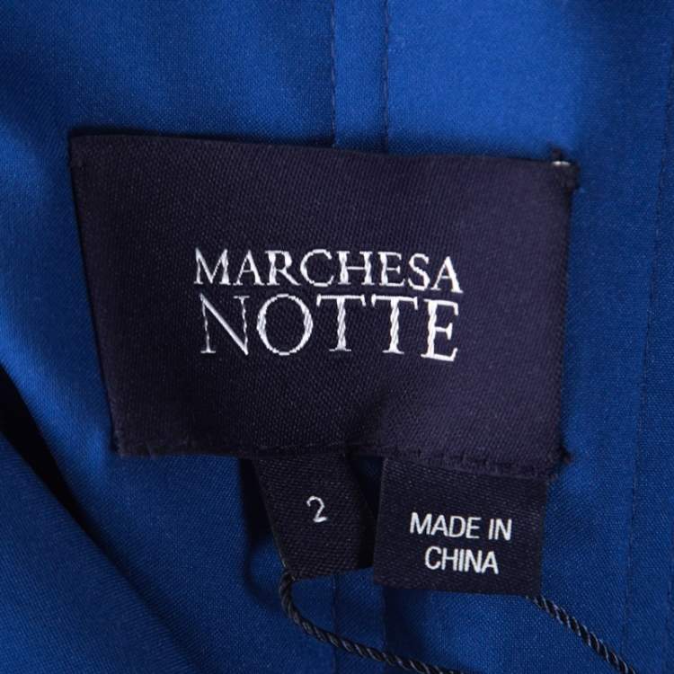 Pre Owned Marchesa Notte Royal Blue Floral Bead Embroidered Detail Off Shoulder Evening Gown S