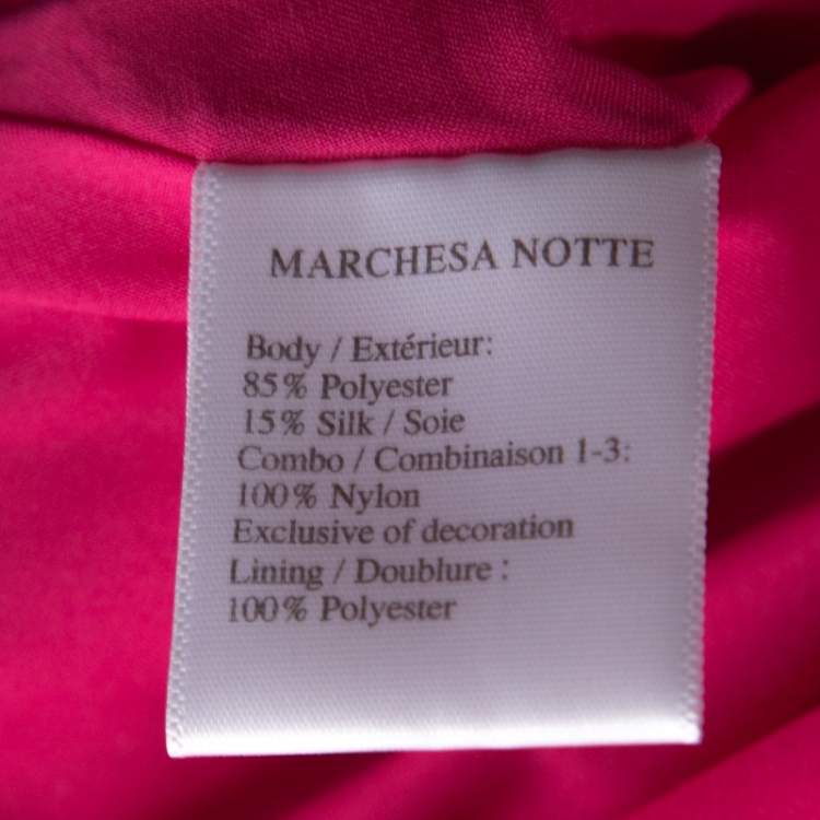 Pre Owned Marchesa Notte Pink Floral Embroidered Tulle Mikado Cap Sleeve Gown S