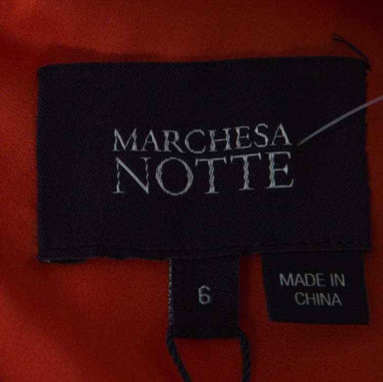 Pre Owned Marchesa Notte Poppy Red Crepe Ruffled Embellished Sleeveless Gown M