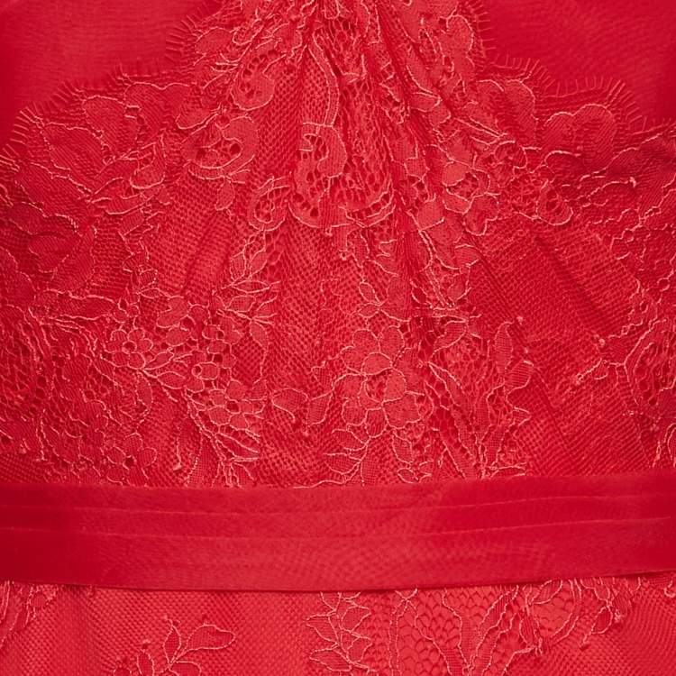 مملوكة مسبقًا Marchesa Notte Floral Lace Strapless Maxi Dress XS
