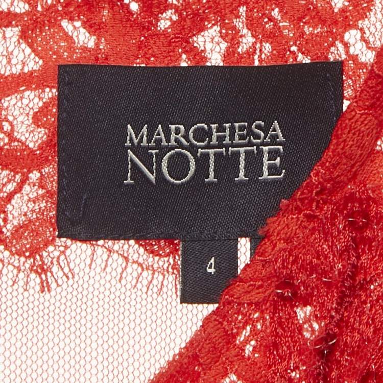 Pre Owned Marchesa Notte Red Embellished Lace Mini Dress S