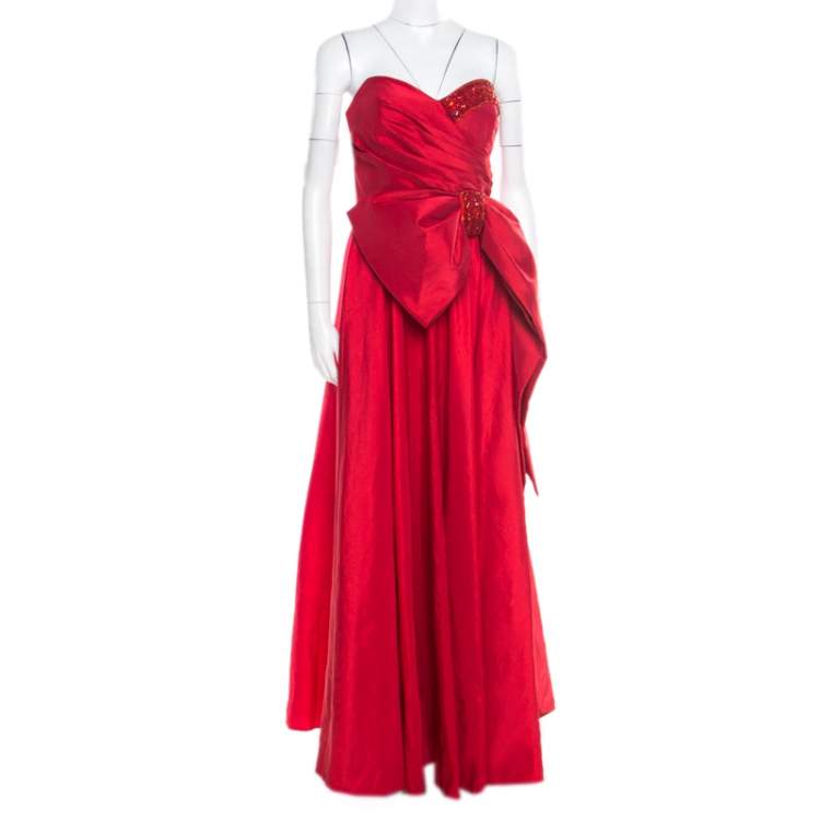 Marchesa Notte Red Embellished Trim Bow ...