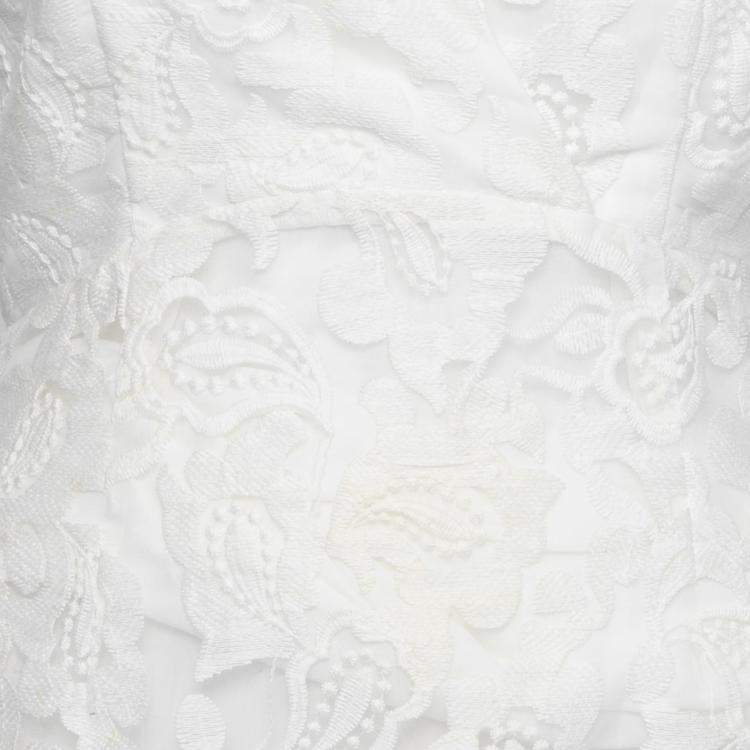 Pre Owned Marchesa Voyage White Floral Embroidered Lace Sleeveless Flounce Hem Dress S