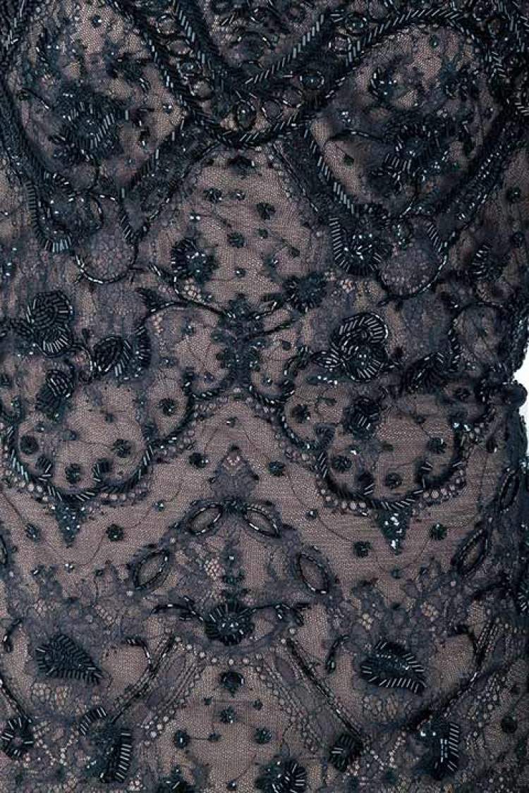 Pre Owned Marchesa Notte Black Embellished Lace Overlay Strapless Evening Gown M