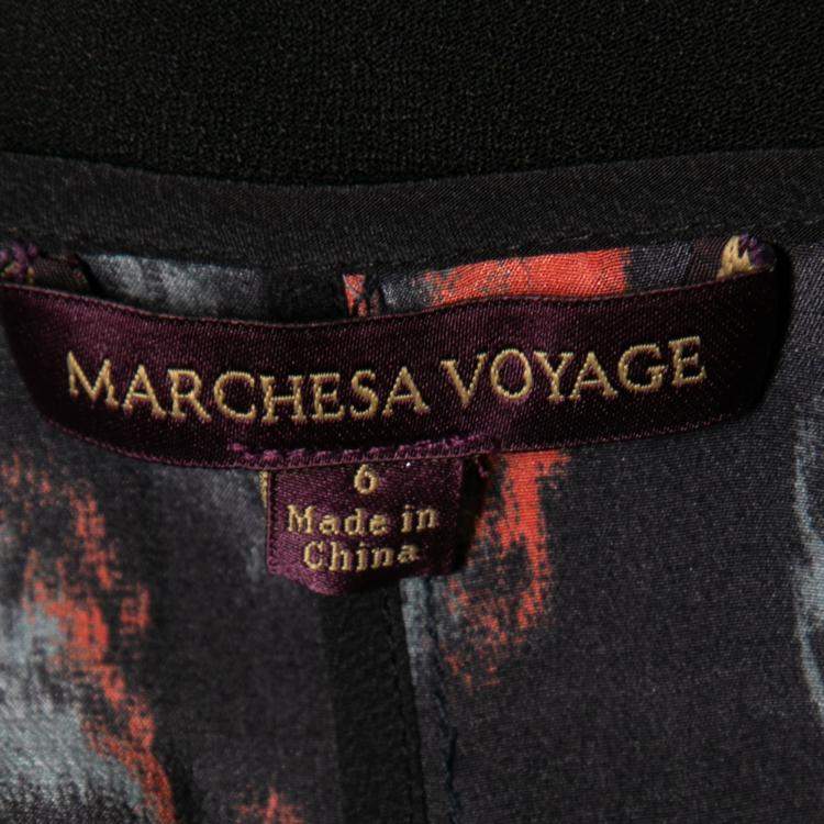 Pre Owned Marchesa Voyage Black Ikkat Print Silk Sleeveless Peplum Dress M