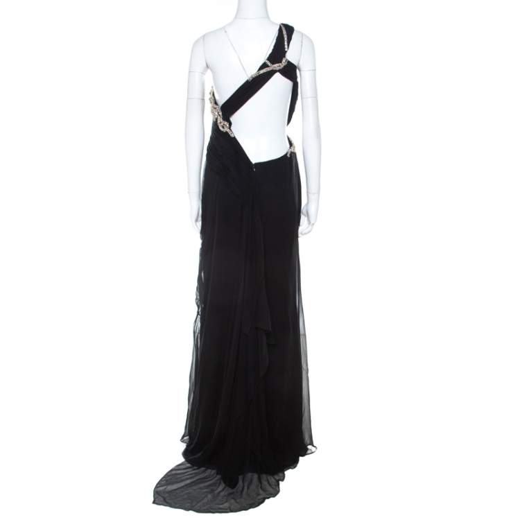 Pre Owned Marchesa Black Silk Embellished Bodice Evening Gown M 